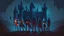 Placeholder: Adventurer party of four people, standing before a dark castle