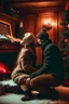 Placeholder: Cozy Christmas scene couple kissing