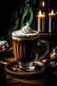 Placeholder: A cozy pub on a rainy day, a steaming mug of Irish coffee in hand. The rich, creamy foam swirls with hints of nutmeg and cinnamon, inviting you to take a sip and warm your soul,Without background