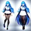 Placeholder: Clear focus, 8k, beautiful lighting, vibrant colors, girl, blue hair, long hair, vibrant white eyes, full body, black stockings,