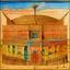 Placeholder: A tan coliseum with swords on the entrance painted by Paul Klee