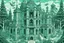 Placeholder: A mint colored haunted mansion with ghosts painted by MC Escher