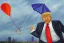 Placeholder: Painting, donald trump flying a kite in a rainstorm