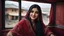 Placeholder: Hyper Realistic Photographic Close View Of A Beautiful Pakistani Pashto Young Woman Sitting Alone Inside A Traditionally Decorated Pakistani Buss And Looking Outside From That Pakistani Buss's Window, Woman Is Smiling, Have Beautiful Eyes & Beautiful Long Black Hair Whirling From Outside Window (Wearing Black Dress With Maroon Embroidery & White Dupatta) At Beautiful Rainy Weather Showing Dramatic And Cinematic Ambiance.