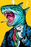 Placeholder: catfish with shark head smoking a ciggarrette in the style of warhol