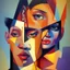 Placeholder: a painting of a man and a woman, a cubist painting by Keith Mallett, cg society, figurative art, cubism, fauvism, art