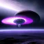 Placeholder: Alien jumpship over a crater, purple sky