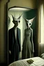 Placeholder: a couple male and female with distinct personality by ashley wood, leonora carrington, hieronymus bosch and mark ryden, alone in a hotel room : : portrait through a mirror : : ultra - detailed technical precision : : matte painting, high definition 3 d render, unreal engine, Profoundly explored space-time revelations