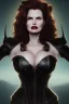 Placeholder: Geena Davis as evil queen in black leather, leather, busty, cleavage, angry, rage, stern look. character design by cory loftis, fenghua zhong, ryohei hase, ismail inceoglu and ruan jia. unreal engine 5, artistic lighting, highly detailed, photorealistic, fantasy