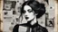 Placeholder: Gothic, Collage. Beautiful portrait of a woman in charcoal and ink. Mixed media. Newspaper clippings, many photographs, love letters, Magazine style. Surrealism, Detailed. Alcohol ink. Worn texture. Crisp focus. Inked outlines. Hints of vibrant color. Authors: Katherine Welz-Stein and Sam Toft
