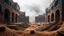 Placeholder: Dark surreal cinematic scene of gigantic brutalist megastructures merged with the ancient architecture of Ksar Ouled Soltane in the middle of a foggy desert. Ancient clay vaults integrated into raw concrete monoliths, mysterious atmosphere, ultra realistic, highly detailed textures, volumetric fog, dramatic lighting, dystopian archaeology, soft blowing sand, ominous mood, wide cinematic framing, brutalism meets Berber architecture, photorealistic