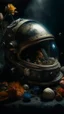 Placeholder: Bosch nightmares paining style Title:an astronaut helmet , dark color flowers 8k artistic photography, photorealistic concept art, soft natural volumetric cinematic perfect light, chiaroscuro, award-winning photograph, masterpiece, oil on canvas, Raphael, Caravaggio, Greg Rutkowski, people, beksinski, Giger