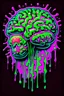 Placeholder: Vintage illustration of a slimey green brain melting, cartoonist animation style, hand drawn, neon lighting, gross art, pop punk, 90s anime inspired, airbrushing, post modern, horror cut, gradient chrome abberations, retro weird drawings, alien brain matter, blood spatter , scifi punk