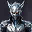 Placeholder: Logo silver skinned anime Dragman cyberpunk with dragon mask in his eyes (((full body)))