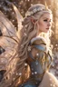 Placeholder: Elven princess,elven crown,long white blonde golden hair,rapunzel hair,ice flowers,beautiful,light blue,dark blue,golden armor,sparkle,glitter,ice flowers,snow,elven ears,dark fairy princess