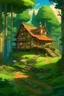 Placeholder: a little house in a forest, ghibli style