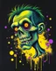 Placeholder: Airbrushed caricature of a horrific zombie, neon green and yellow with purple paint splatters on black background