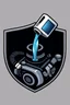 Placeholder: inside a shield shape, a car engine icon with a 1litre oil bottle above pouring oil into the engine, vector illustration