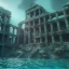 Placeholder: underwater, atlantis temple, ancient with elegant columns, steps, and vaults. the temple is abandoned and the water is murky and dark