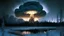 Placeholder: Tunguska event,NIGHT, Siberia scenery,taiga forest,winter, fozen river,heavy clouds, consisting of tall trees and dense vegetation, a mushroom-shaped cloud rises into the sky. The cloud is depicted as a massive column of smoke, dust, and debris, ascending vertically and spreading out at the top, forming a distinctive mushroom-like shape, a barren and desolate scene, with charred remnants of trees scattered across the scorched earth, high resolution photo 24K, high quality, ultraHD, cinematic lig