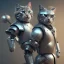 Placeholder: a cat-like robot with blue eyes wearing a medieval armor, high detail, photo, 8k, ray-tracing