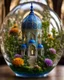 Placeholder: The miniatur islamic mosque in ball glass is an abstract concept that refers to a world made entirely of flowers or plants, often in a fantasy or mythical setting. The flower planet in this image appears to be a baroque world, with ornate spiral patterns and intricate designs.