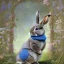 Placeholder: fantasy magic, sharp focus, illustration, highly detailed, digital painting, concept art, art germ and Paul Lewin and Kehinde Wiley, masterpiece silver solo rabbit, dark blue aye