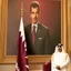 Placeholder: Prince Tamim bin Hamad with the flag of Qatar in the background