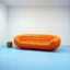 Placeholder: 1970s, sofa into à large orange egg in plastic