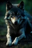 Placeholder: small wolf lying injured on the ground photo realistic, 4k, dark fantasy