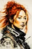 Placeholder: Tori Amos as a cyber punk mercenary girl , painting by Yoji Shinkawa and Katsushika Hokusai, highly detailed facial features, finely drawn and inked, 4k