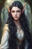 Placeholder: teenager beautiful elven girl, with long wavy black hair and pointed ears