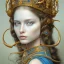 Placeholder: portrait of woman queen of peacocks, long black hair, blue eyes, stunning, beautiful, gorgeous, realistic, photo illustrative, ornate, 8K resolution, high-quality, fine-detail, digital art, detailed matte, brian froud, howard lyon, selina french, anna dittmann, annie stokes, lisa parker, greg rutowski,