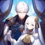 Placeholder: Twins, boy and girl, white hair, silver eyes, royal hall background