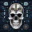 Placeholder: FLAT VECTOR LAYERED IMAGE OF CYBERNETIC SKULL PARTS IN A SCHEMATIC