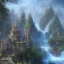 Placeholder: New Land by Einstein with waterfalls, 3d, high detail, symbols, 4k, ray traing, render, future punk, steam punk, magic in blue colors, orcs as a big monster