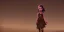 Placeholder: sepia a little girl in a ragged dress lost in the desert