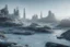 Placeholder: ice, lagoon, seashore, distant futuristic city, epic, sci-fi