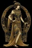 Placeholder: Full Body, Art Nouveau Woman With A Bob With A Fringe Hairstyle, Cleopatra Clothing, Steampunk, Black Background