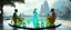 Placeholder: alien levitating yoga monk chess masters playing serious glowing chess on hex map in lounge on beautiful lush planet with huge transparent bird glass alien chess pieces of ships in fountain, also an endless twisted god piece