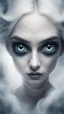 Placeholder: Big devilish eyes in white Smokey ethereal, heavenly background