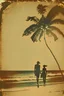 Placeholder: a vintage_postcard-style_image_of_a silhouette of a couple on a beach in Hawaii