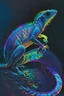 Placeholder: iridescent glowing chameleon in the darkness, points of light, shimmering, in oil paints, realistic ,vibrant, luminous, neon, psychedelic, intricate