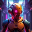 Placeholder: a cyberpunk robot, bright colours, futuristic, dystopia, stylised, digital art, 3d render