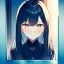 Placeholder: anime girl looking at her reflection in a mirror, seeing herself in the reflection, mirrow image, good and bad, very obvious image of herself.mirror, her reflection is crying and sad