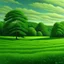 Placeholder: A green field with verdant trees painted by Frank Wilson