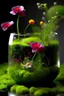 Placeholder: Flowers out of glass, above moss