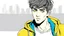 Placeholder: comic style, a young man, portrait, yellow color, thin, round eyes, Persian