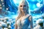 Placeholder: beautiful galactic goddess, full body, nice eyes, pure harmony, magnifiques cheveux blonds longs, regard lointain, doux sourire, soft blue, smile, galactic, magic, transcendent, divine, warm look, white flowers background, ultra sharp focus, ultra high definition, 8k, unreal engine background, colored lake, ultra sharp focus, ultra high
