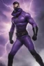 Placeholder: Kent Walker aka THE PHANTOM, Strong, athletic physique, action poses, wearing a skin-tight, formfitting purple bodysuit with a skin-tight, formfitting purple cowl, black eye disguise, black utility belt and double holstered pistol belt, black knee-high boots, glowing white eyes, battle scars, blood, foggy, cloudy background, multicolored lightning, flowing lava, Full Eclipse, aliens, explosions, bright, vibrant, extremely colorful, detailed, blood red skies